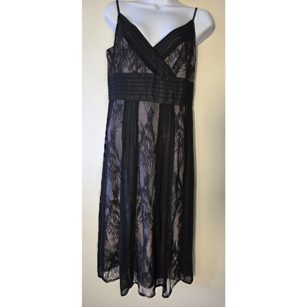 New Ann Taylor Loft Womens 6 Black Lace Satin Panel Strappy Dress Party Wedding